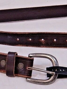 Men's Brown Leather Bill Adler Distressed Edge Belt with Silver Buckle 36 NWT